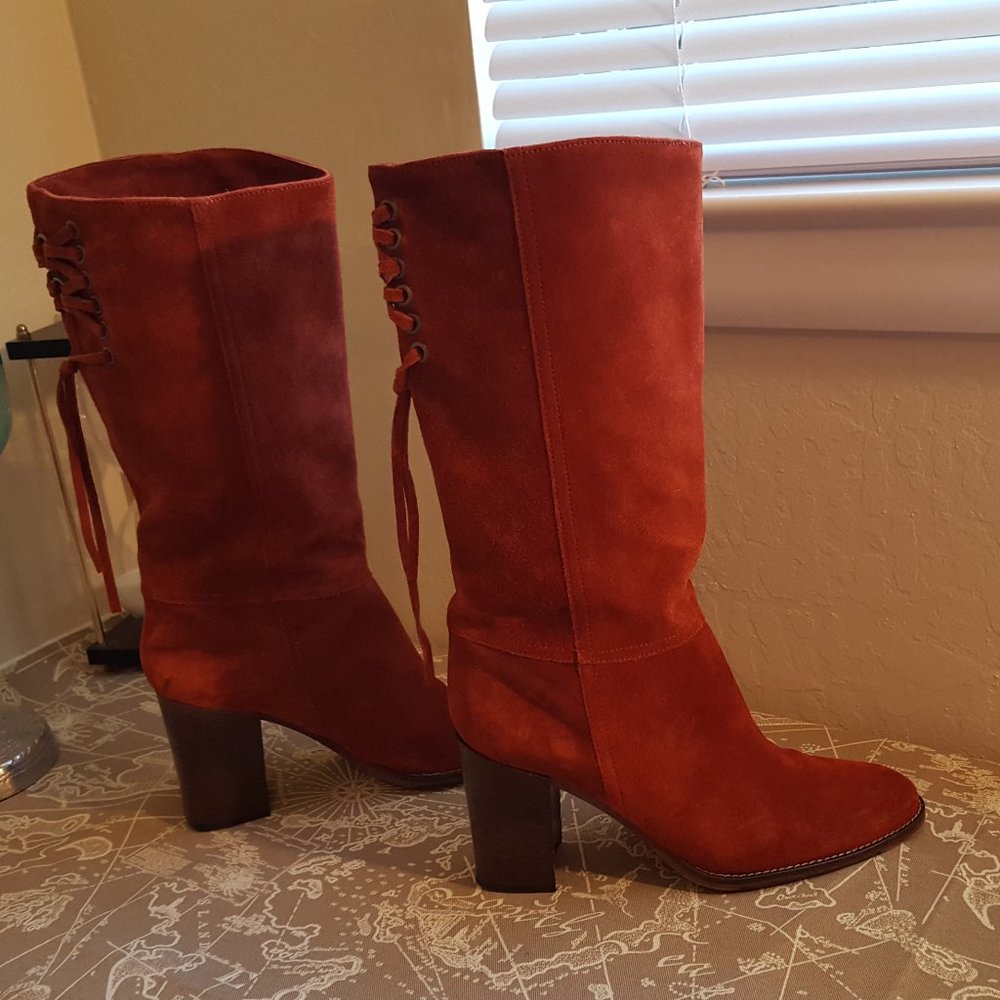 Coach Suede Knee-High Heeled Boots, Made in Italy